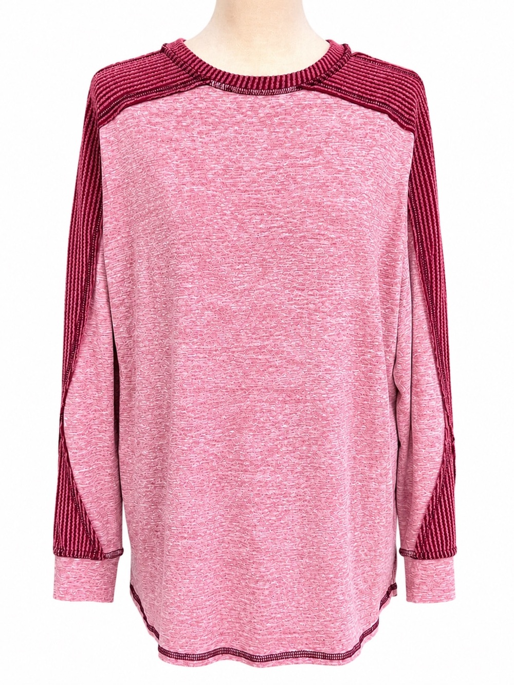 7th Ray Red Heathered Contrast Ribbed Dolman Sleeve Knit Top Medium